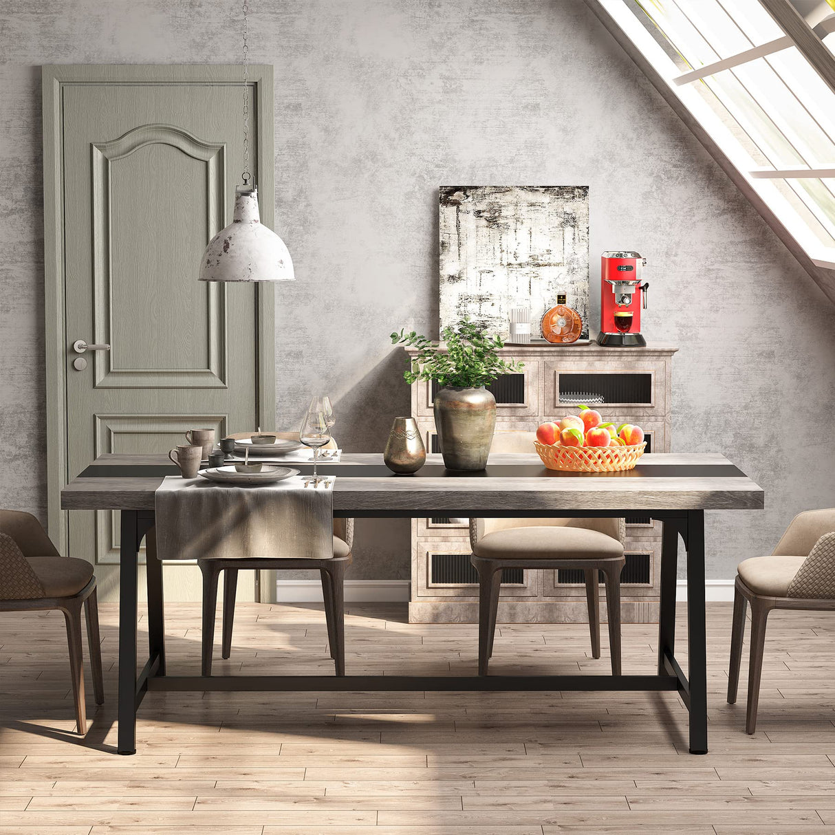 Tribesigns Dining Table for 8 People, 70.87-inch Rectangular Wood Kitchen Table with Strong Metal Frame, Industrial Large Long Dining Room Table for Big Family (Gray, No Chair) Tribesigns