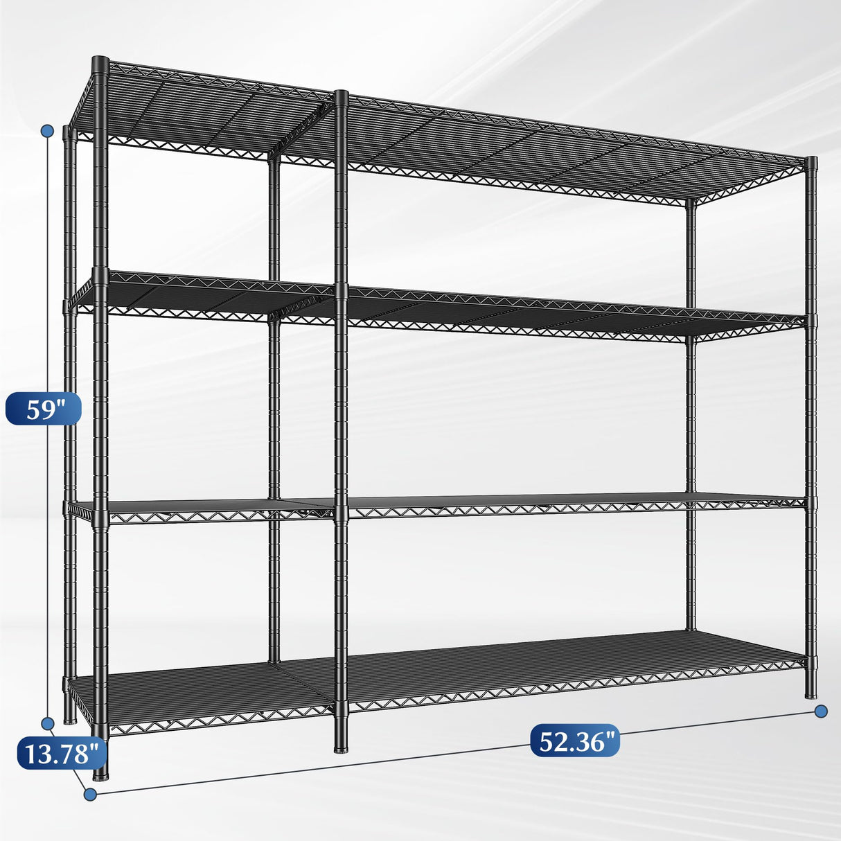 Romorgniz 52.4W Storage Shelves Wire Shelving Unit, 4 Tier Metal Shelving Rack Load 1120LBS,Adjustable Pantry Shelves Heavy Duty Garage Shelving,52.4Wx13.8Dx59H Romorgniz