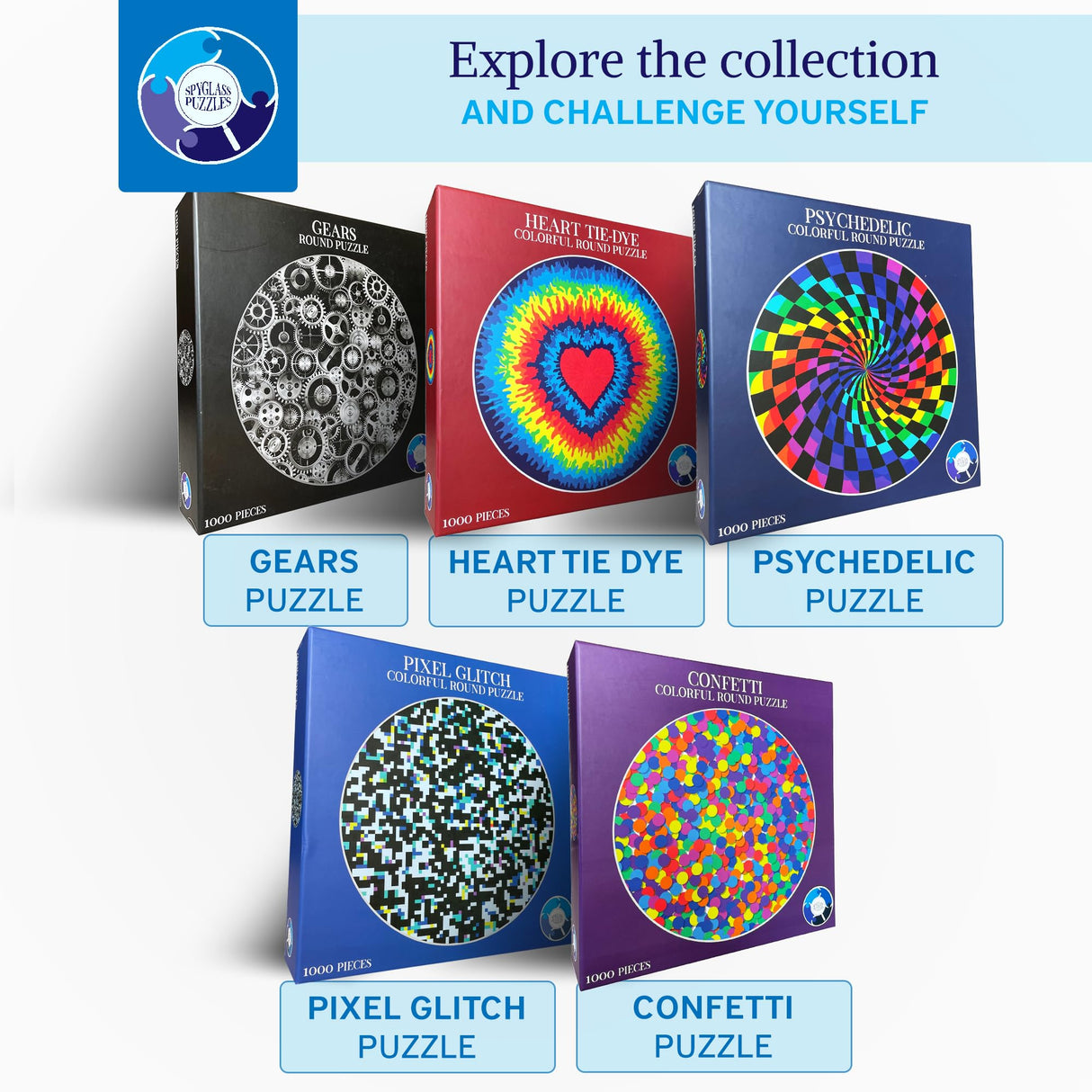 Jigsaw Puzzles for Adults 1000 Pieces Hard Puzzles for Adults and Kids - Unique Round Puzzle - Difficult Near Impossible Black and White Puzzles Fun Gear Puzzle by Spyglass Puzzles Spyglass Puzzles