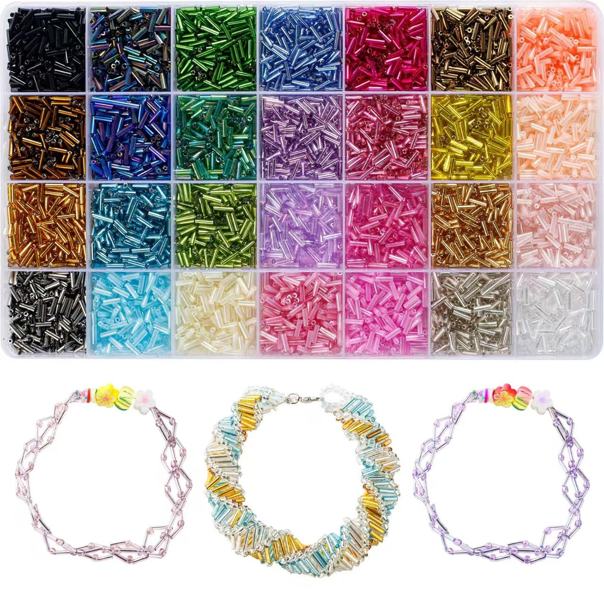 Ybxjges 4800Pcs 7mm Tube Beads Kit with 28 Colors Glass Bugle Seed Beads Small Craft Beads for DIY Bracelet Necklaces Jewelry Making Ybxjges