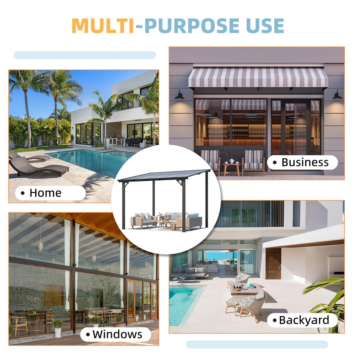 AECOJOY 18' x 8' Gazebo for Patio, Large Wall-Mounted Hard Top Lean-to Gazebo Pergola with Roof 8' x 18' on Clearance, Heavy Duty Patio Awnings for Decks, Backyard AECOJOY