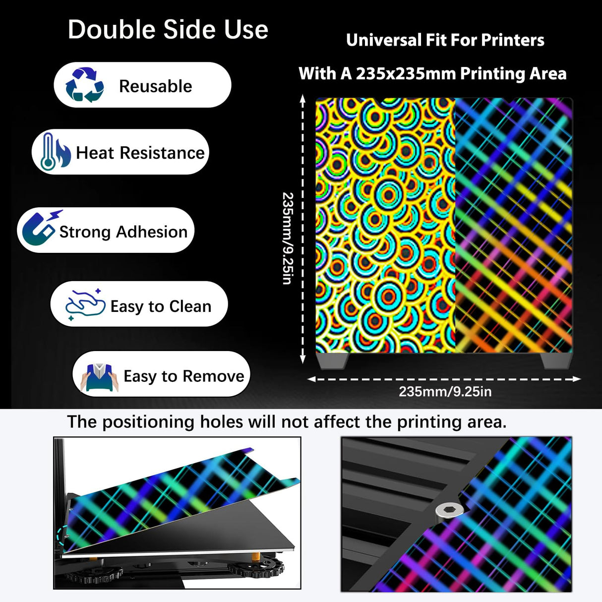 Wefuit Smooth Kaleidoscope+Skynet Pattern Build Plate for Creality K1/ K1C/Ender 3 S1/Ender 5 S1/Ender 3 S1 Pro/Ender 3 V3 KE/Ender 3 V3 SE,235x235mm Flexible Spring Steel Plate 3D Printer Platform Wefuit