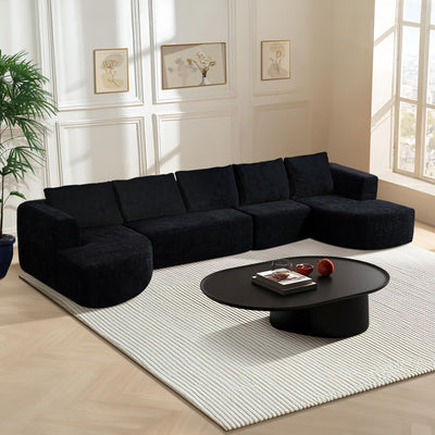 144" Oversized Sectional Couches for Living Room, Modern Luxury Chenille 5-Seater Sofa, Deep Seat Curved Cloud Couch, Modular Sofa with Chaise Lounges & 5 Pillows, No Assembly Required (Black)
