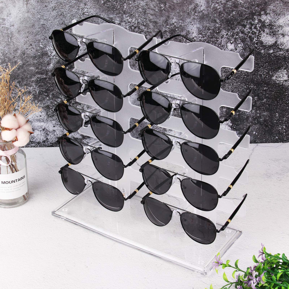 Lamoutor 2 Row Sunglasses Rack Holder Glasses Display Stand Transparent Lamoutor