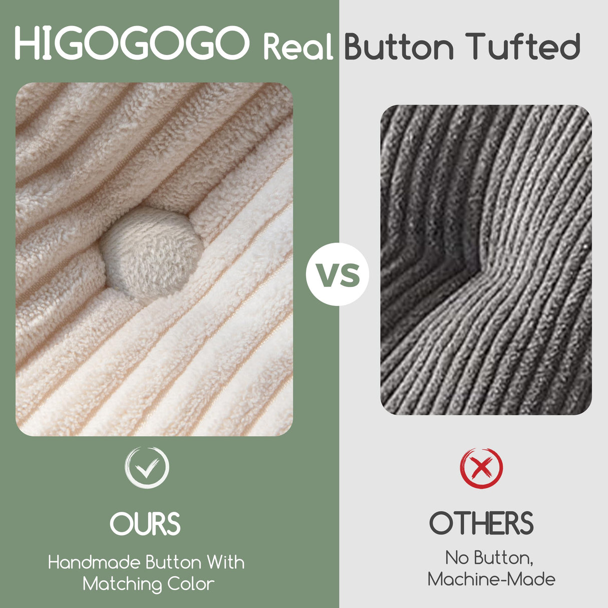 HIGOGOGO Papasan Chair Cushion with Corduroy Cover (Without Chair), 48 x 48 Inch Supportive Cushion, Overstuffed Chair Cushion,Beige HIGOGOGO