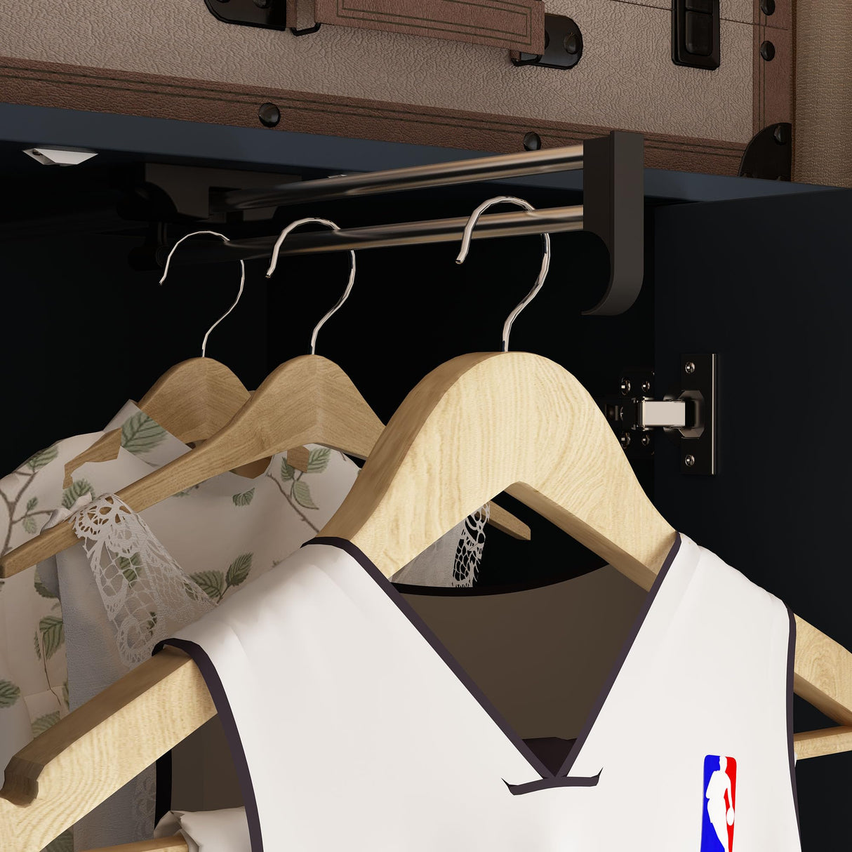 Hitow 2 Door Wardrobe Armoire Closet with Mirror, 35.5" W Wooden Wardrobe Cabinet with Hanging Rod & 2 Drawers, Bedroom Armoire Dresser Clothes Organizer, Blue Hitow