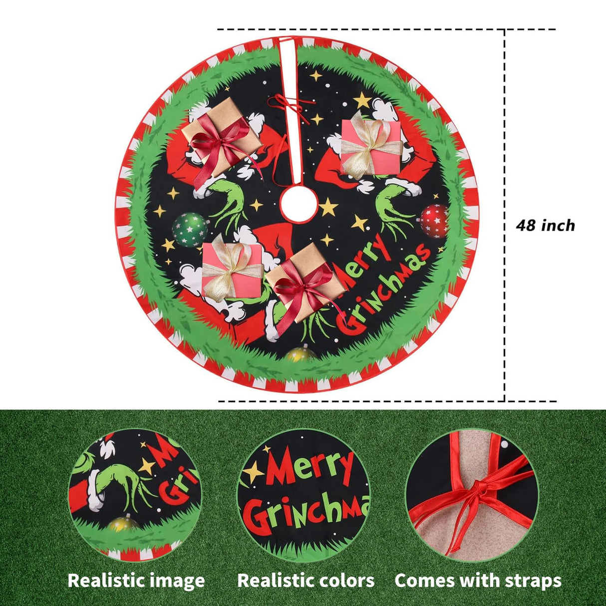 CJYGEGE Merry Christmas Tree Skirt Collar 48 Inch, Softand Funny Farmhouse Holiday Decor Xmas Party Holiday Decoration CJYGEGE