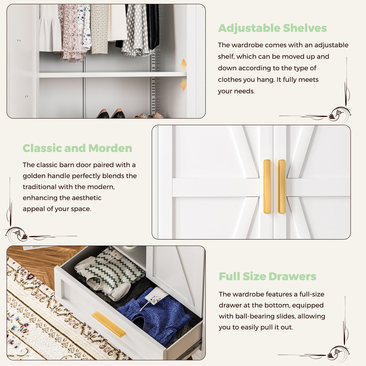 71 Farmhouse Metal Wardrobe Closet with Hanging Rod, 2 Barn Doors, Adjustable Shelves, Steel Armoire with Drawer for Home, Bedroom Black COFaR