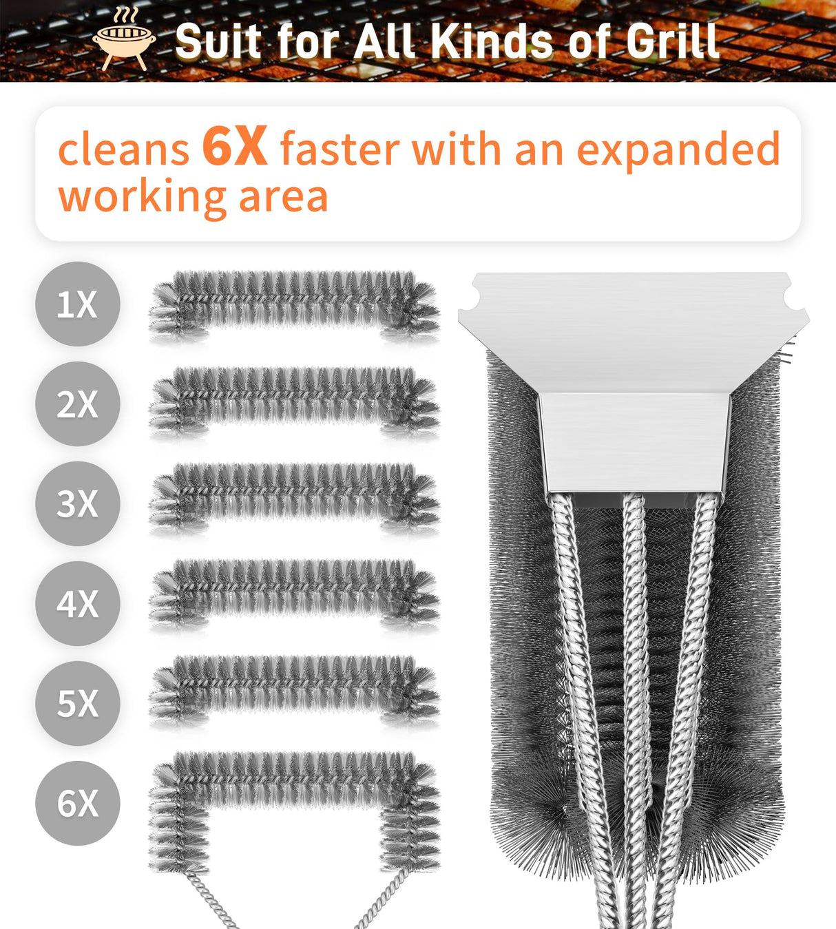 PePeng Grill Brush with Scraper, Non-Slip Handle, Bottle Opener, 3 in 1 Extra Strong BBQ Cleaner Accessories, Deep Clearning Brush for Gas/Charcoal Grilling Grates Pepeng