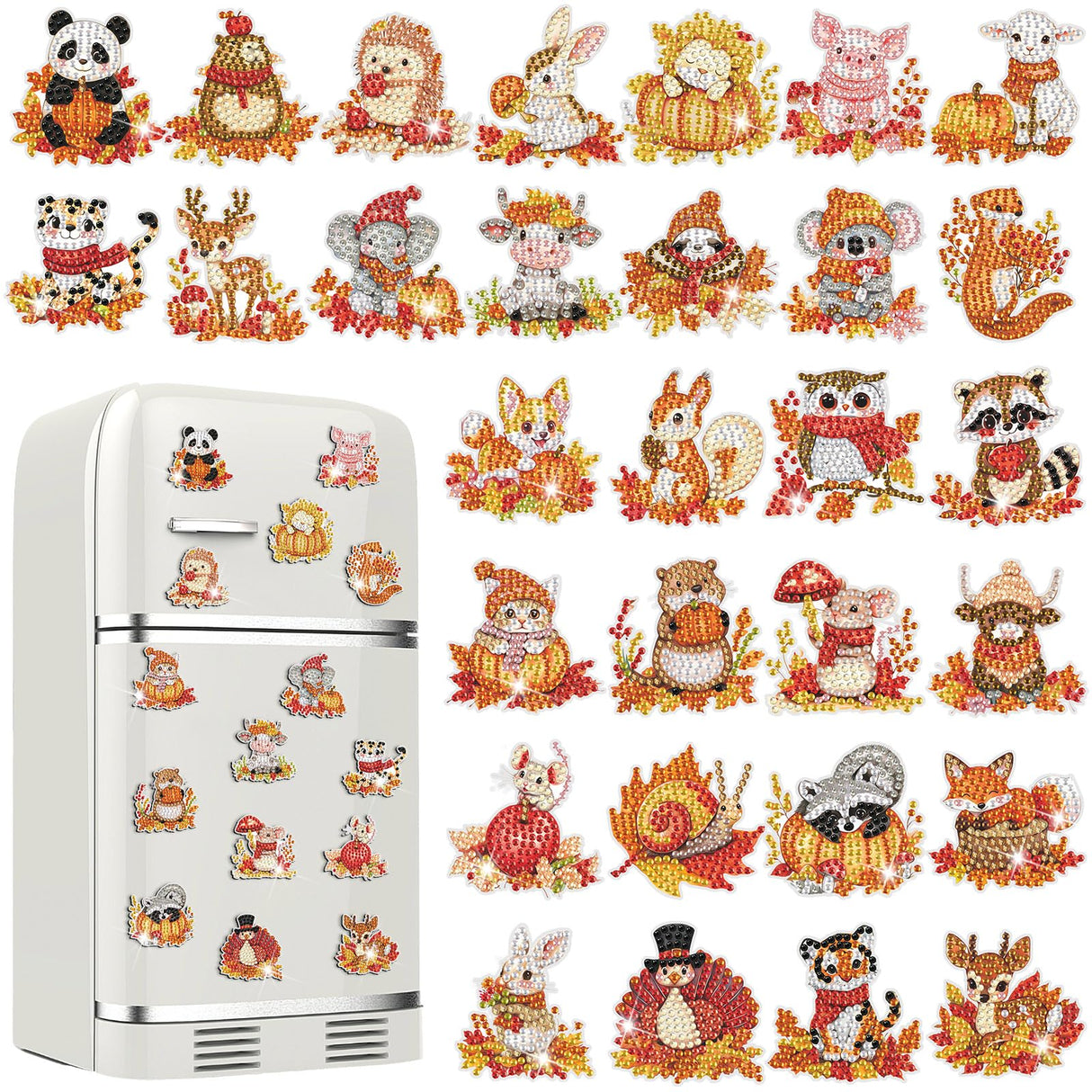 Xuhal 30 Pcs Thanksgiving Diamond Painting Magnets Fall Diamond Art Magnets Kits for Adults Pumpkin Animals Refrigerator Magnetic Sticker 5D Rhinestone Maple Leaf Fridge Sticker for DIY Crafts Gifts Xuhal