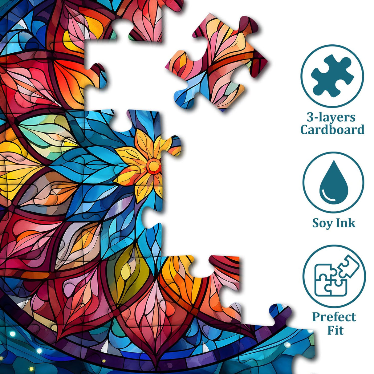 Stained Glass Puzzle Mandala Puzzle for Adults 1000 Pieces, Colorful Mandala Flower Puzzle Art, Impossible Hard Difficult Challenging Jigsaw Puzzles for Adults PICKFORU