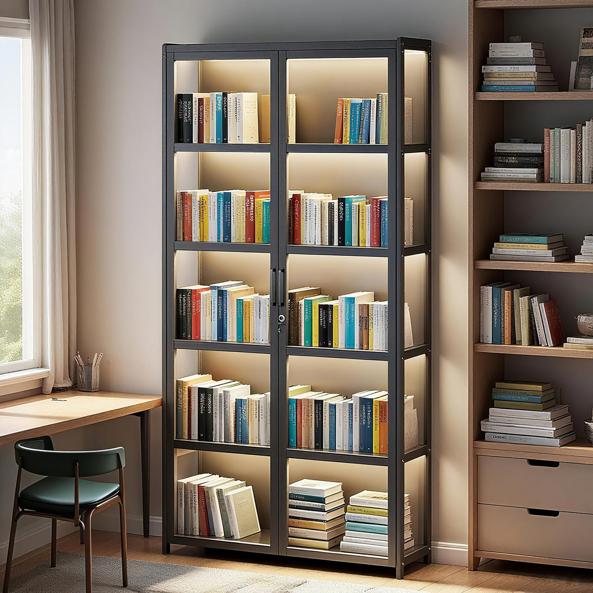 Curio Display Cabinet with Acrylic Doors, 5-Tier Bamboo Display Cases for Figurine, Curio Cabinet Toy Organizers Rack & Display Shelf for Home Office, Playroom, Living Room,Bedroom, 65in Generic