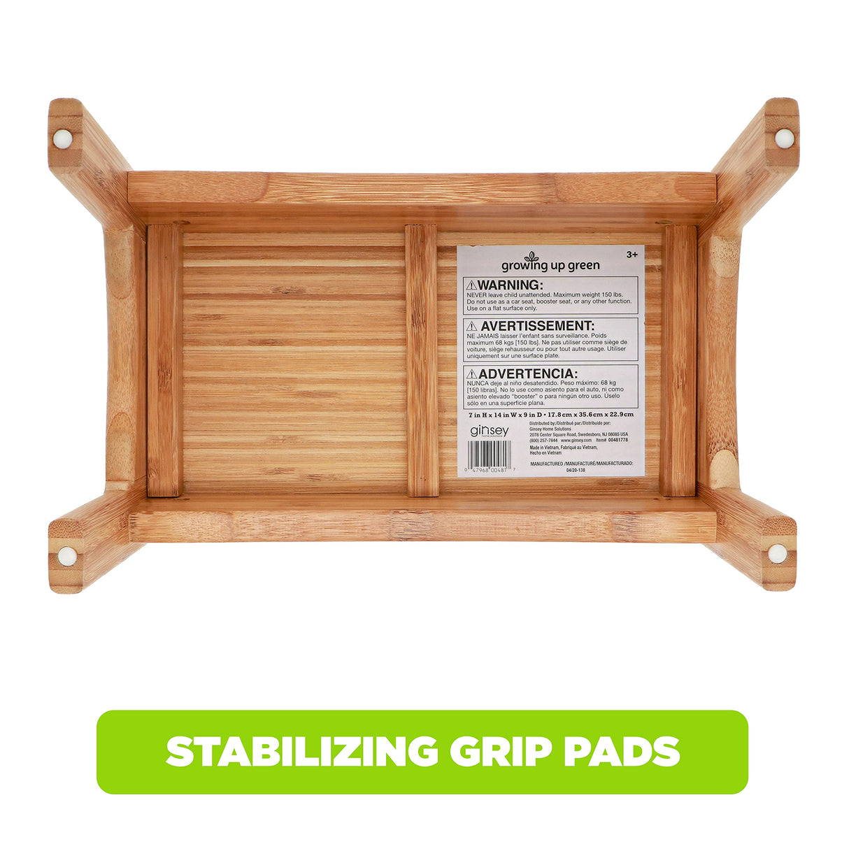 Growing Up Green Bamboo Bathroom Step Stool for Kids Using The Toilet and Sink - Kids Step Stool, Potty Training, Non-Slip, Bathroom, Kitchen, Lightweight Ginsey