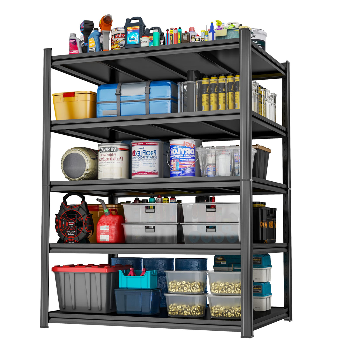 Metal Garage Shelving Unit, Heavy Duty 5-Tier Adjustable Storage Rack, Steel Shelving, 3020 lbs Capacity, Industrial Shelves for Heavy Tools and Equipment, Ideal for Garage, Basement, Black, 63" Beaunatixx
