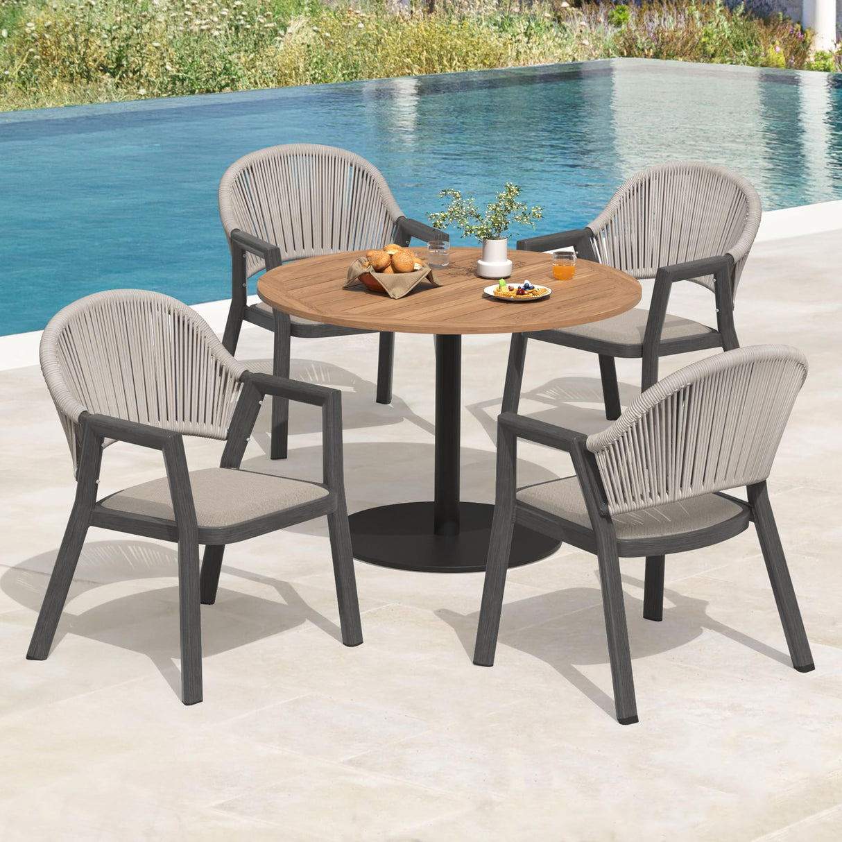 Cozyman 9-Piece Patio Furniture Set, All-Weather Resistant 79 Inch Aluminum Outdoor Dining Set with PE Wicker Chairs, Beige Almond Cozyman