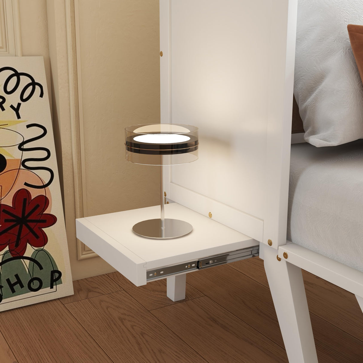 PVWIIK Queen Murphy Bed with Desk and Removable Shelves on Each Side, Murphy Bed Chest Murphy Bed Frame w/USB Port for Home Office, Studio or Guest Room,White PVWIIK