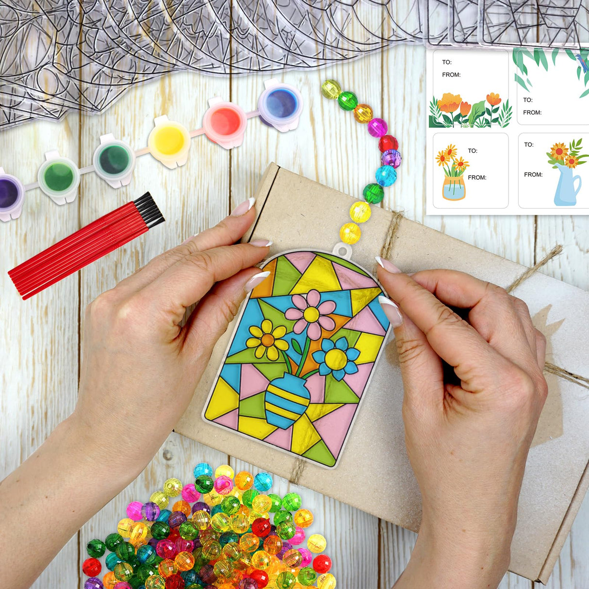 WorldBazaar Summer Flower Suncatchers Crafts for Kids 24 Sets DIY Window Painting Art Suncatchers Decoration Christmas Birthday Wedding Party Supplies WorldBazaar