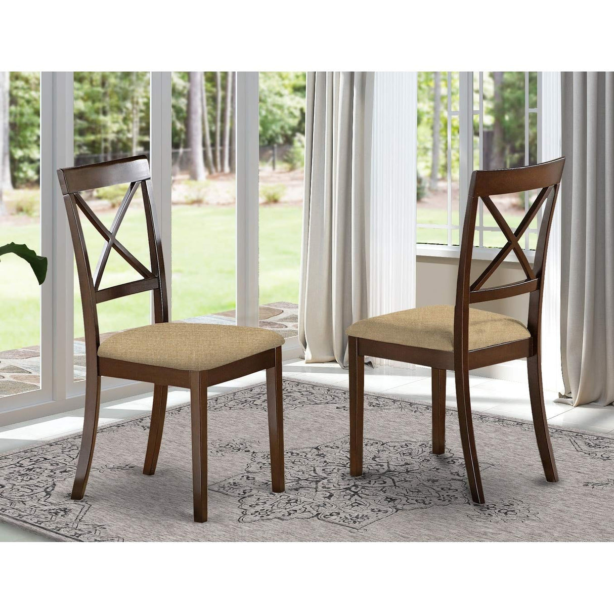 East West Furniture BOC-CAP-W Boston Dining Room Chairs - Cross Back Solid Wood Seat Chairs, Set of 2, Cappuccino East West Furniture