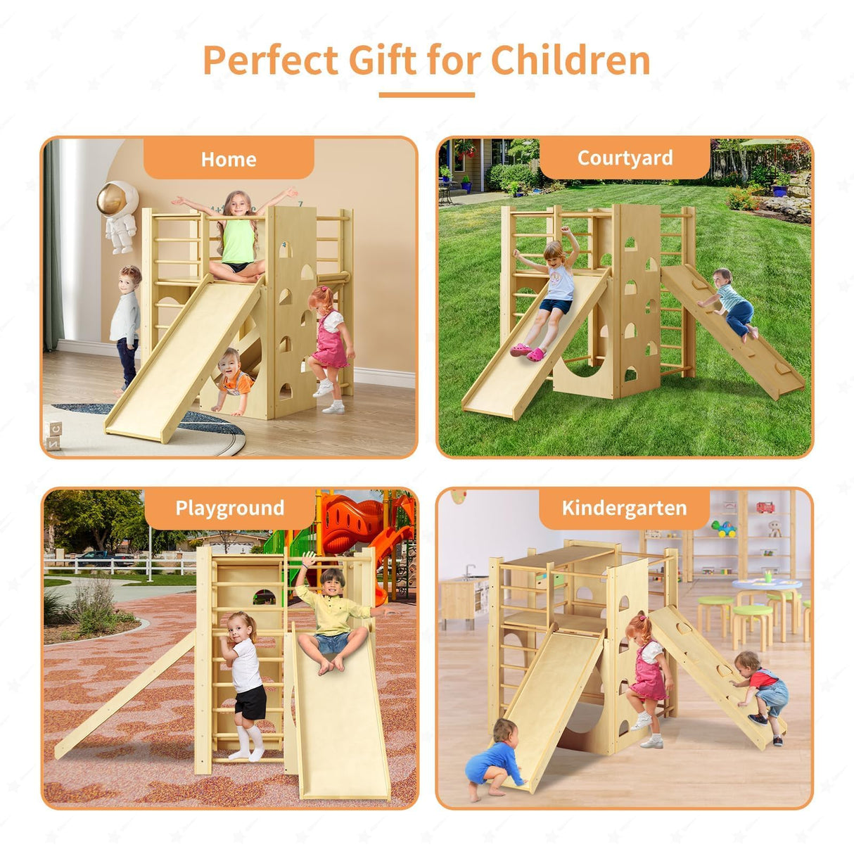 10-in-1 Indoor Jungle Gym, Wooden Montessori Indoor Playground, Toddler Jungle Gym for Kids, Easy Assembly, Safe & Sustainable WUKHG