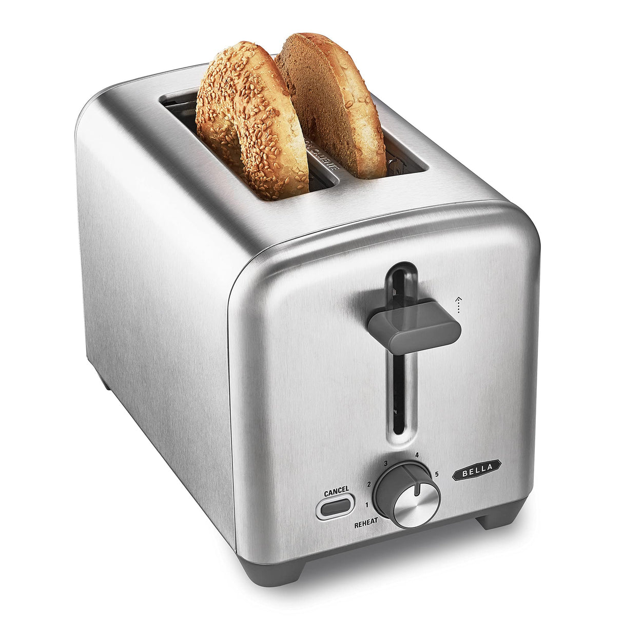 bella Stainless Steel 2 Slice Toaster with Extra Wide Slots & Removable Crumb Tray, 6 Browning Options, Auto Shut Off & Reheat Function, Toast Bread, Bagel & Waffle BELLA