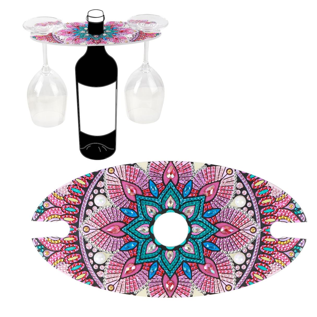 Diamond Painting Wine Glass Rack, DIY Pink Wine Glass Holder Storage Diamond Art Acrylic Organizer Stemware Rack for Bar Kitchen Cabinet (Mandala Style) antor