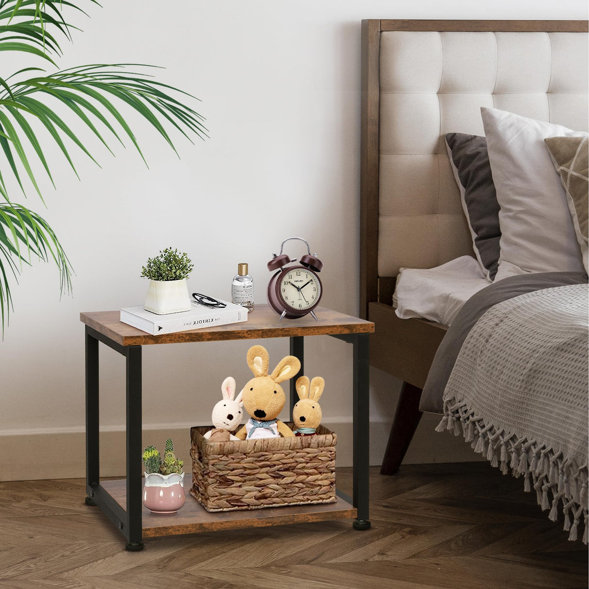 Cakokow Under Desk Printer Stand - 2-Tier Industrial Mobile Printer Table with Storage Shelf, Heavy Duty Wood Rolling Printer Cart with Wheels for Home and Office,Rustic Brown Cakokow