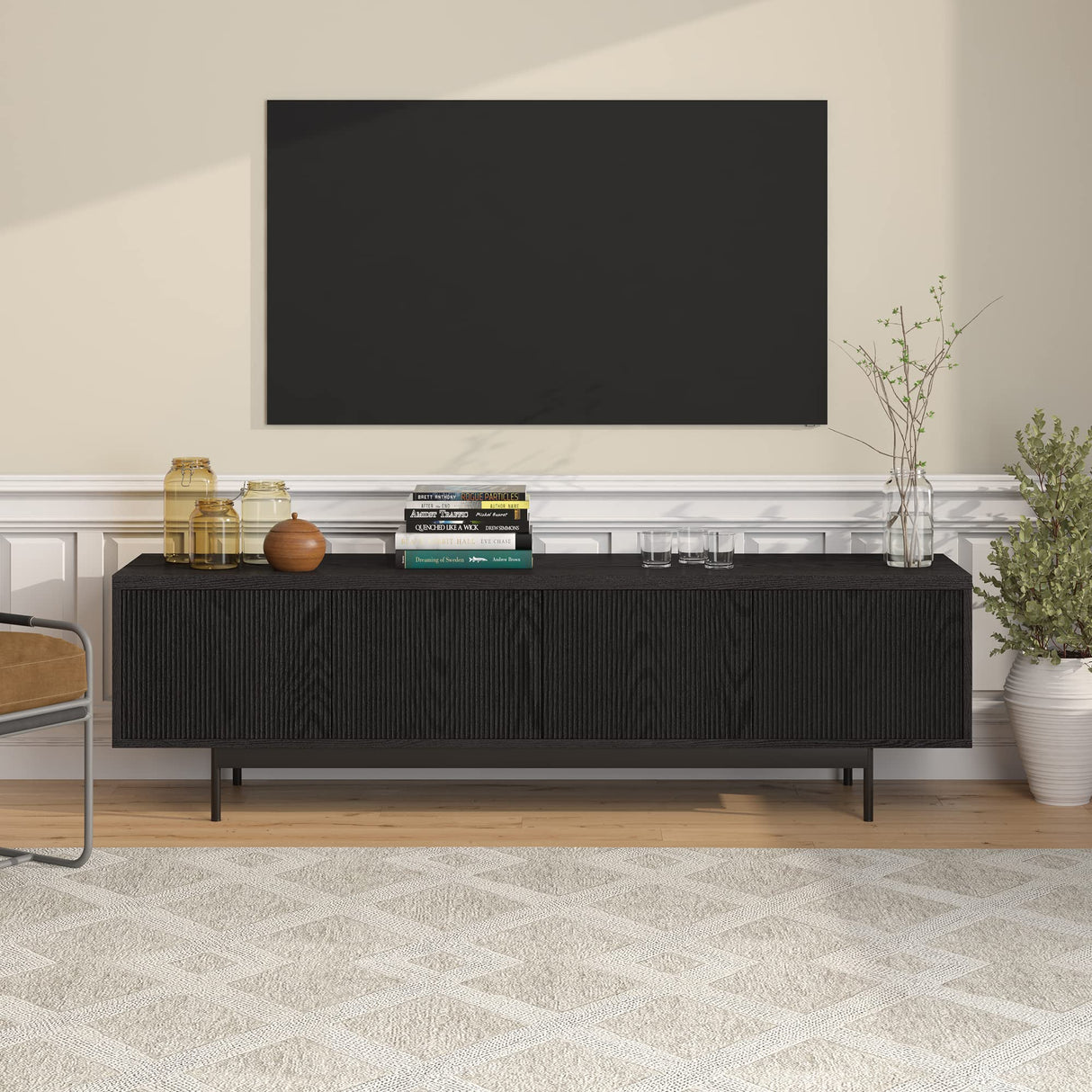 Henn&Hart Whitman TV Stand, 70" Wide, Black Henn&Hart