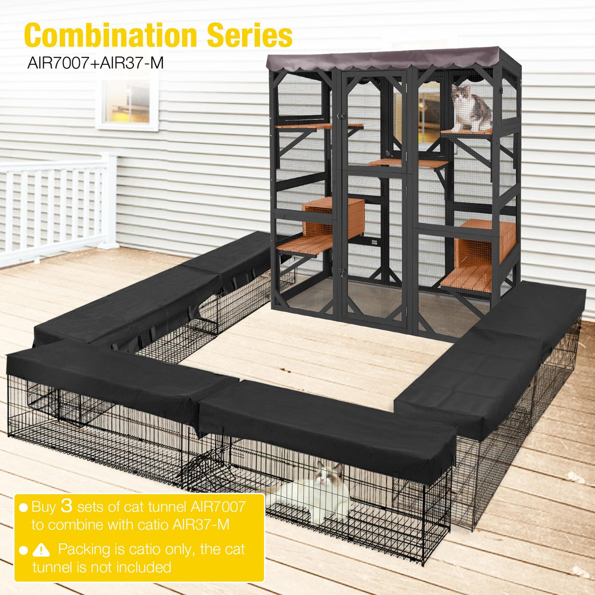 Aivituvin Catio Outdoor Cat Enclosure Large Cat House for Mulitiple Cats Walk in Kitty Cage with Tarp Roof 70" Black Aivituvin