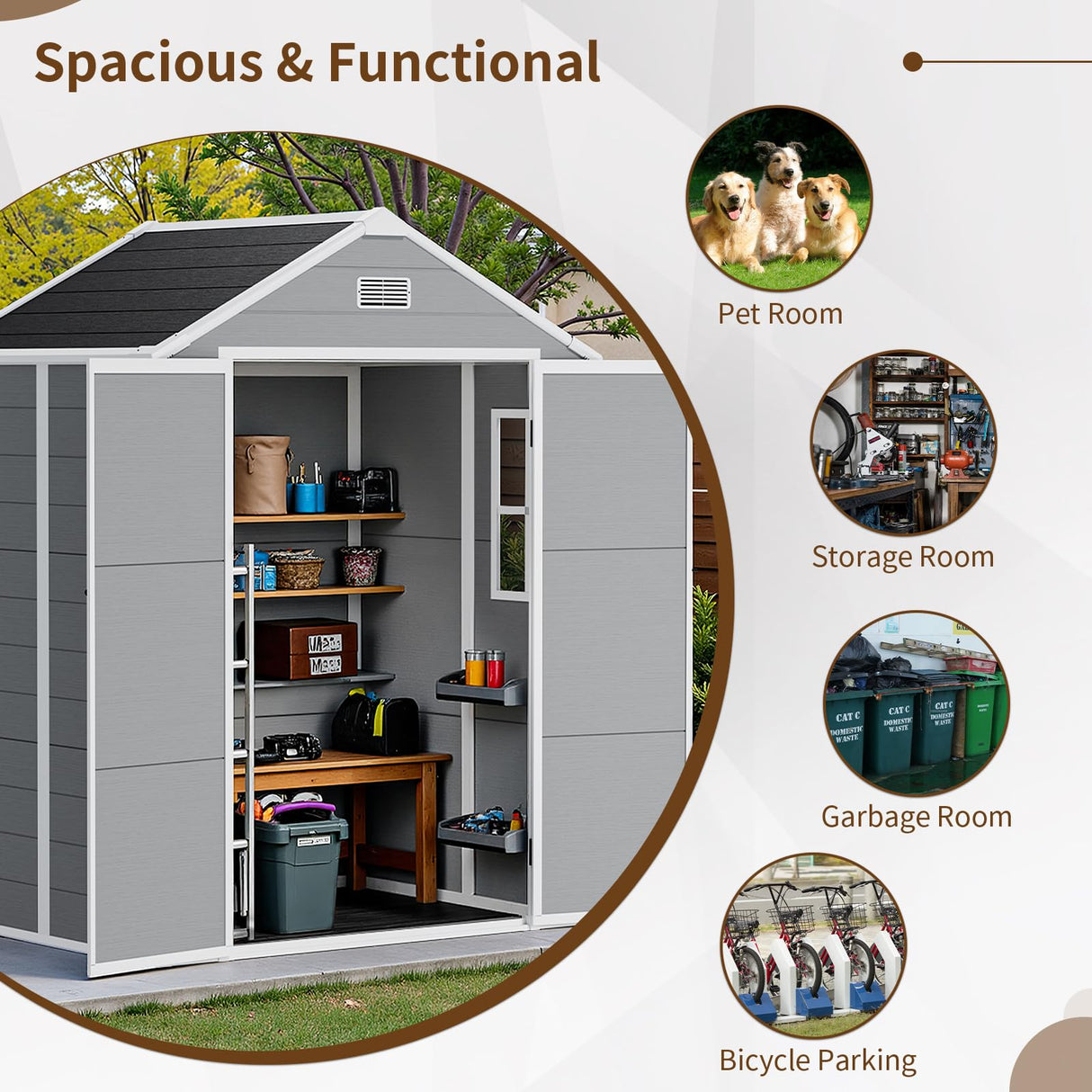 NicBex 6×5 Resin Outdoor Storage Shed with Floor & Window– All-Weather Lockable Small Tool Shed, Outdoor PP Plastic Garden Sheds & Outdoor Storage for Garden, Patio & Backyard – Light Gray NicBex