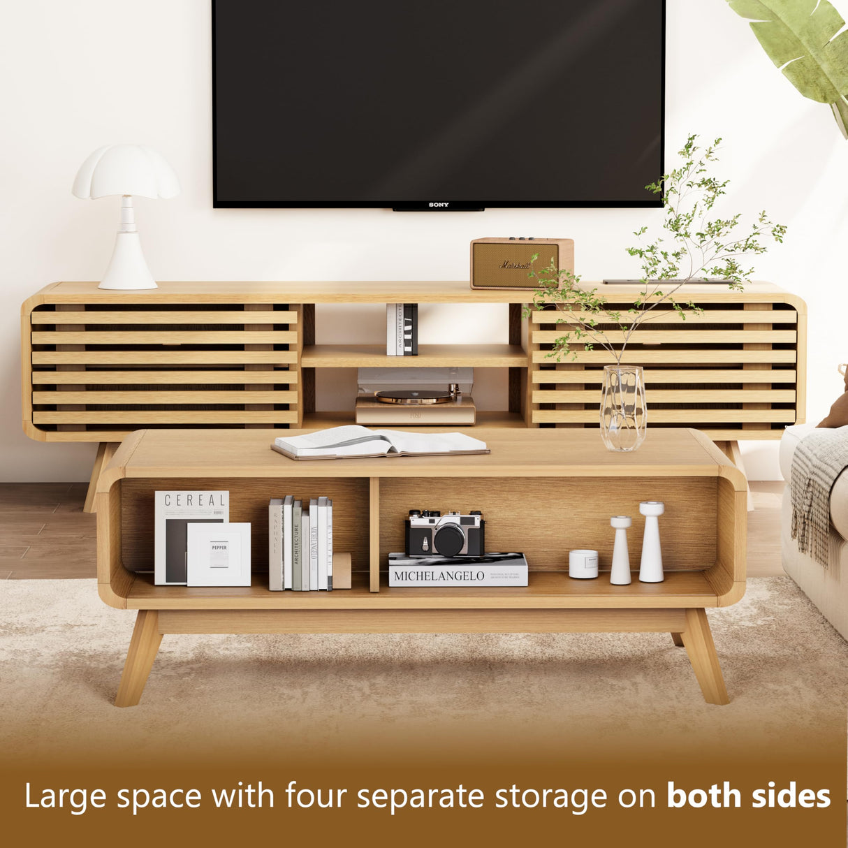 Coffee Table with Storage, Mid Century Modern Wooden Living Room Center Table, Furniture Farmhouse Wooden Coffee Table for Living Room, Oak Royal Windsor