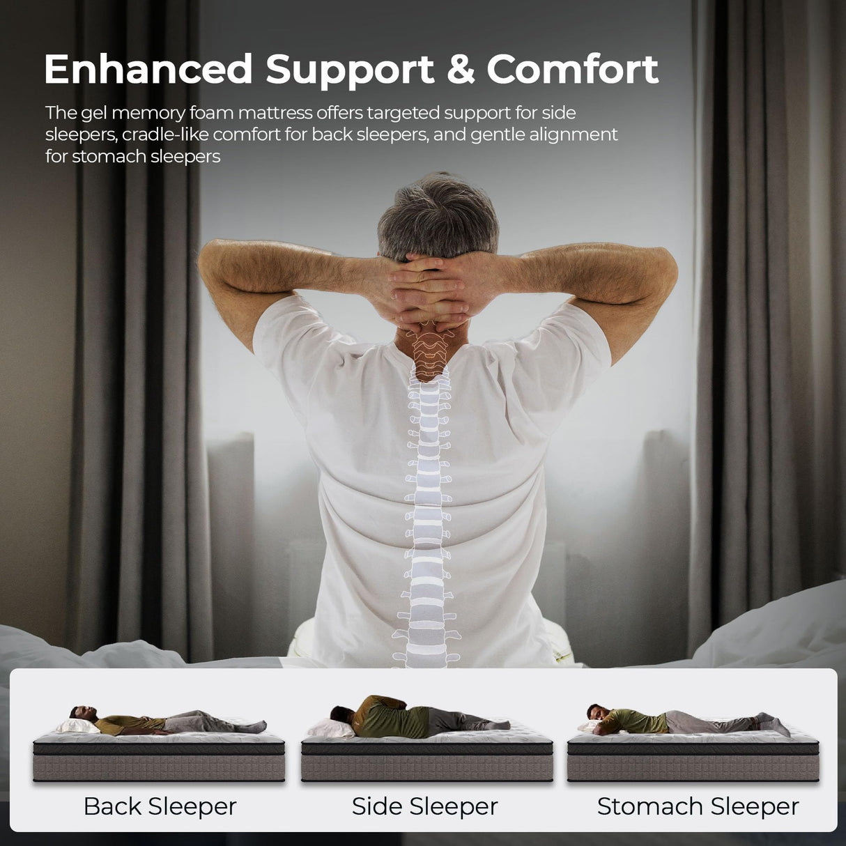 SAYREE 10 Inch Queen Hybrid Memory Foam Mattress in a Box – Cooling Gel, Medium Firm Support, CertiPUR-US & Oeko-TEX Certified, Pressure Relief for Back Pain SAYRE SLEEP