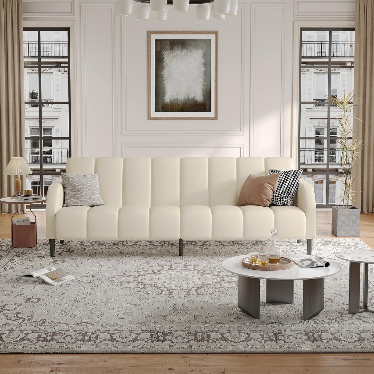 Fadware Faux Leather Couch, Convertible Futon Sofa Bed with Adjustable Backrest, Mid Century Leather Sofa Loveseat with Side Pockets& Metal Leg, Modern Leather Sleeper Sofa for Living Room Bedroom Fadware