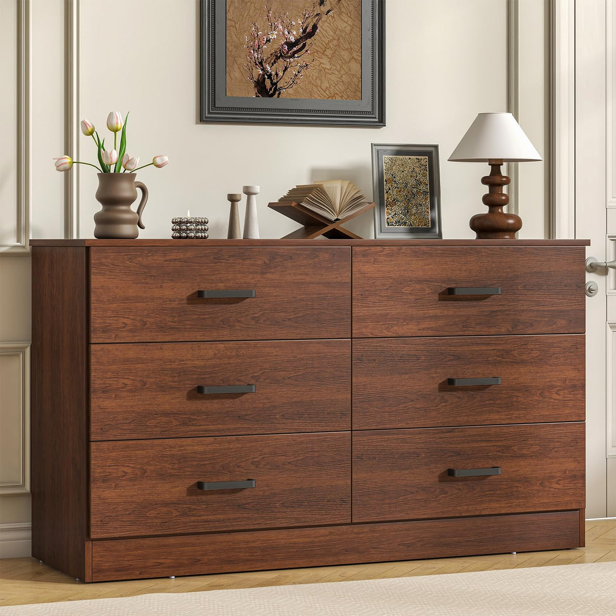Bigbiglife Wood Dresser for Bedroom, 6 Drawer Double Dresser, Modern Chest of Drawers with Deep Drawers, Large Storage Organizer for Living Room, Closet,15.8" D x 47.2" W x 27.7" H (Walnut Brown) Bigbiglife