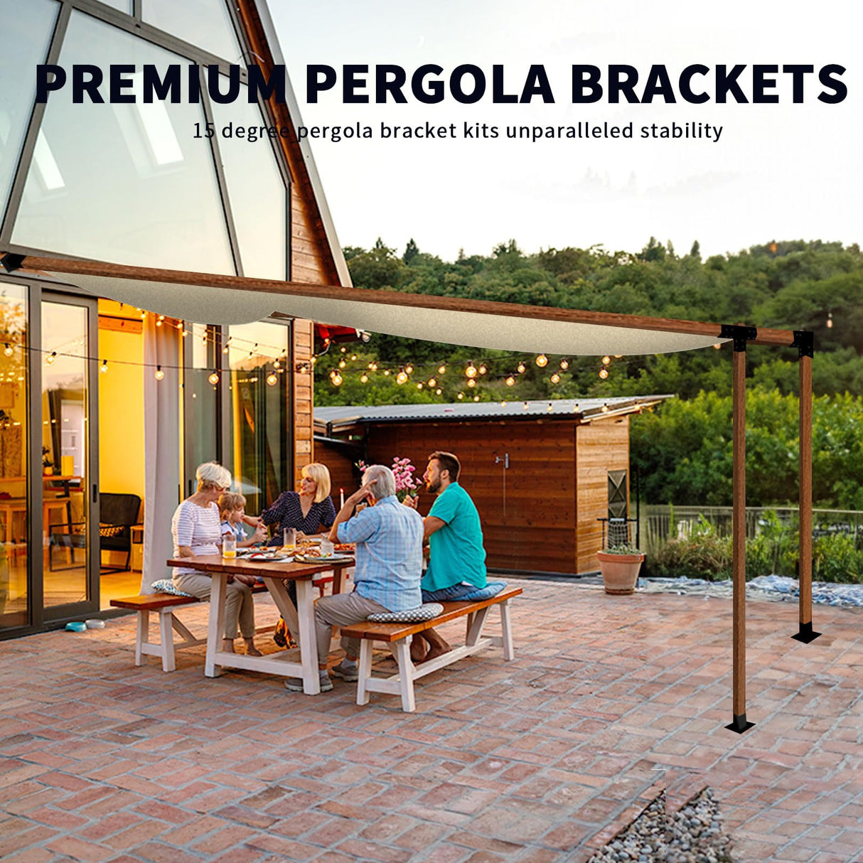 TOPTGO 6 PCS Pergola Brackets Kit,15° 3-Way Slanted Roof Pergola Bracket Set 4x4 (Actual: 3.5x3.5 in),2 Pack Angle Corner Bracket with Post Base for Wooden Beams Lumber Gazebos Patio Pergola Sheds TOPTGO
