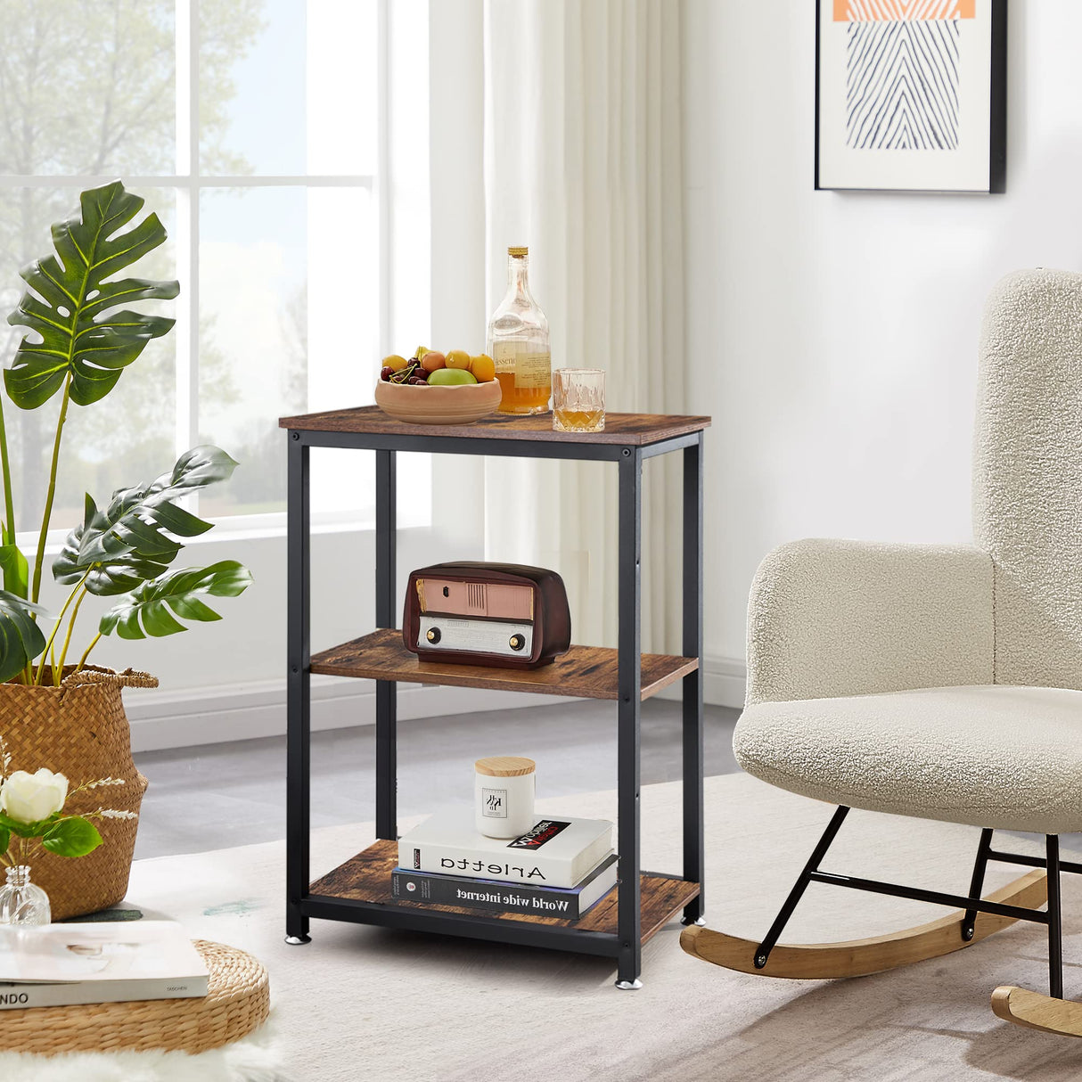 VECELO Tall End Side Table,30" Height Nightstand with 3-Tier Storage Shelf for Living Room Bedroom Office Hallway Study VECELO