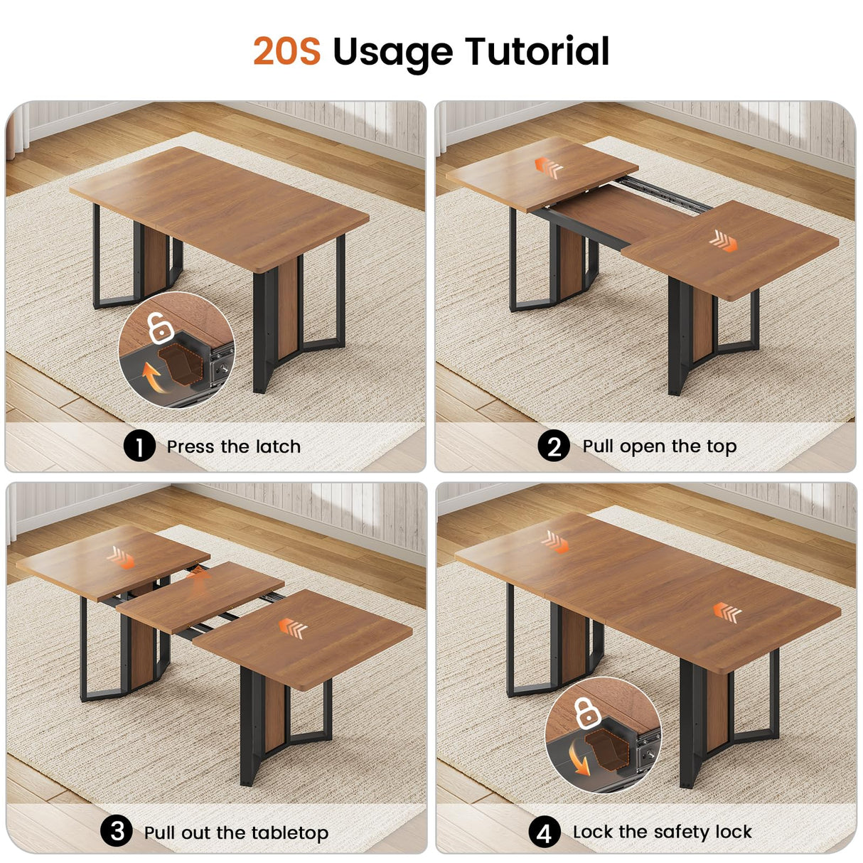 Itaar 5-Piece Dining Table Set for 4-6 People, 63" Extendable Kitchen Table and 4 Cushion Chairs, Dining Room Table with MDF Board & Metal Frame for Small Space, Easy Clean, Brown Itaar