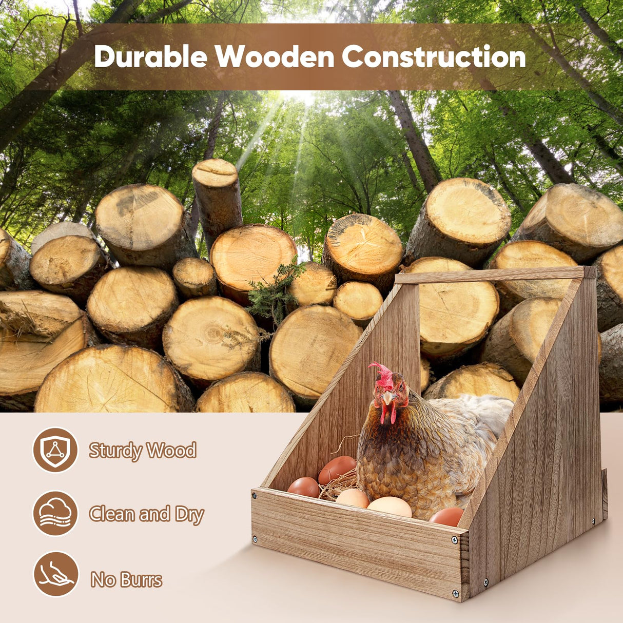Chewoof 2 Pack Chicken Nesting Box, Wooden Chicken Coop, Chicken Coop Accessories, Chicken Laying Nest Box for Poultry Farm, Poultry Nesting Boxes with Nest Box Pads Chewoof