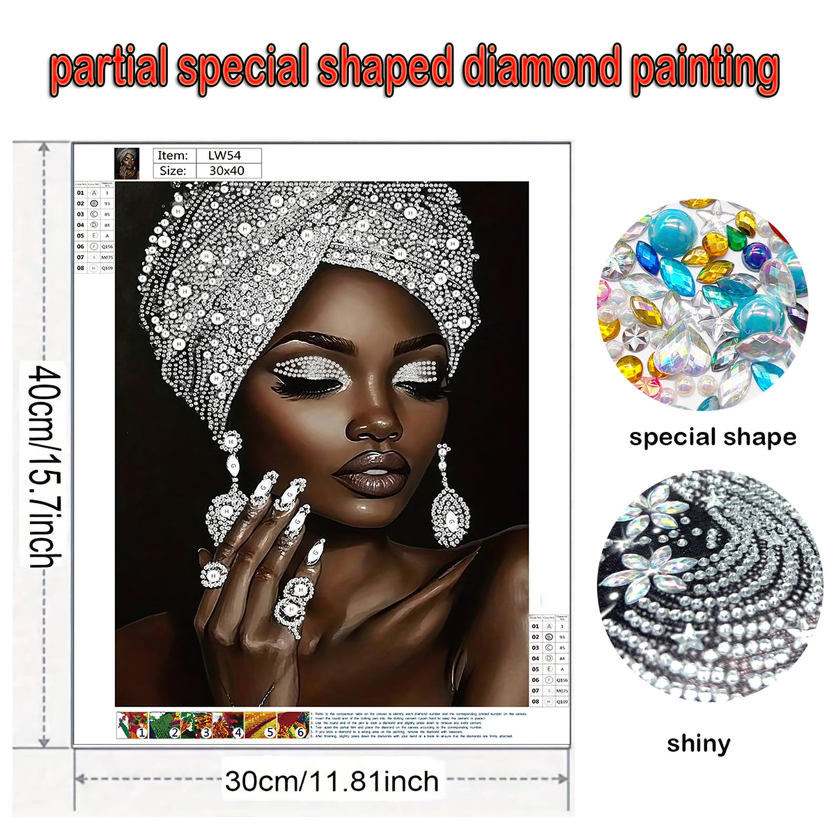 African woman diamond art kits for adults,Partial 5D Diy diamond painting kit for beginners,Special shaped diamond art,sparkling gem art,Diamond Mosaic embroidery gift,living room decor,11.81x15.7inch KUFWKEY