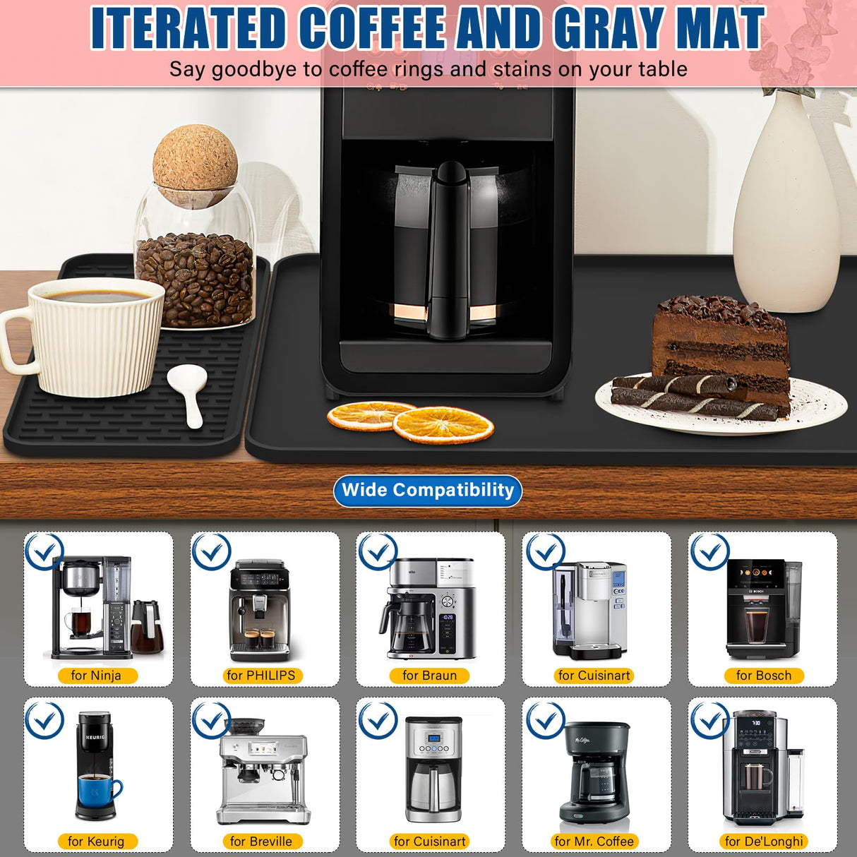 2024 New Silicone Coffee Mat with Convex Edge,24''x16''Coffee Bar Mat Easy to Clean, Coffee Bar Accessories Fits Under Coffee Makers, Coffee Pots,ice Makers and kitchen Countertops or Dish Racks beenxmyy