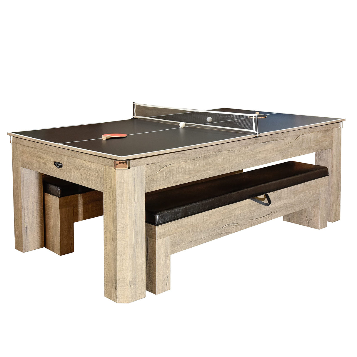 Hathaway Newport 7-ft Pool Table Combo Set with Benches - Rustic Grey with Blue Felt Hathaway