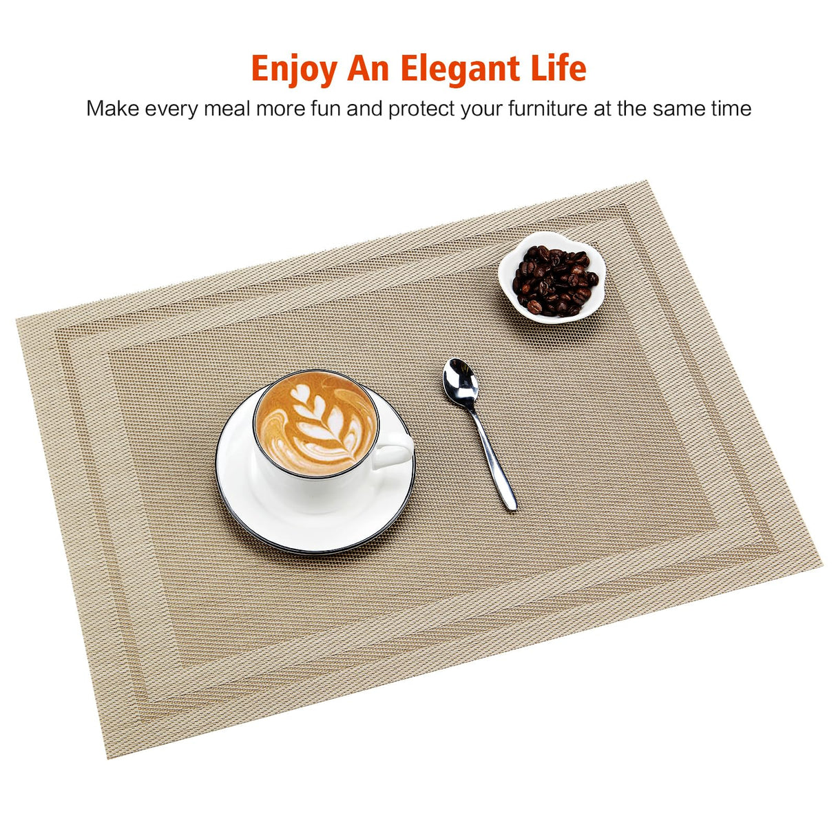 Bxzandya Placemats Set of 8,Washable,Heat and Stain Resistant Indoor/Outdoor Place mats,Vinyl Woven Non Slip Table Mats for Restaurant Table Protection,PVC Placemats(Beige,8PCS) BxzanDya