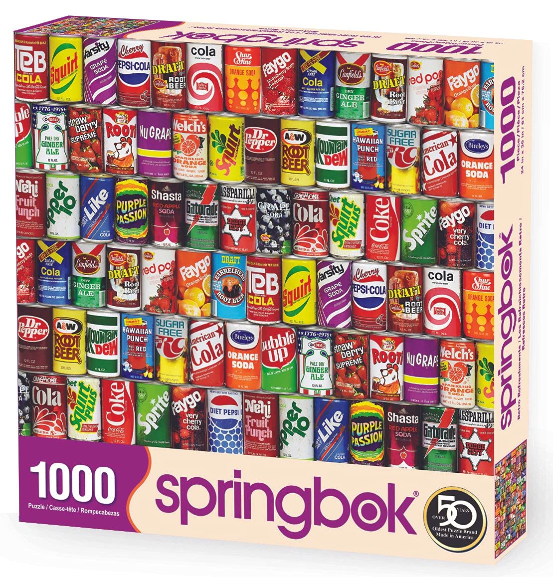 Springbok - Retro Refreshments - 1000 Piece Jigsaw Puzzle- Vintage soft drink can collage to challenge your brain Springbok
