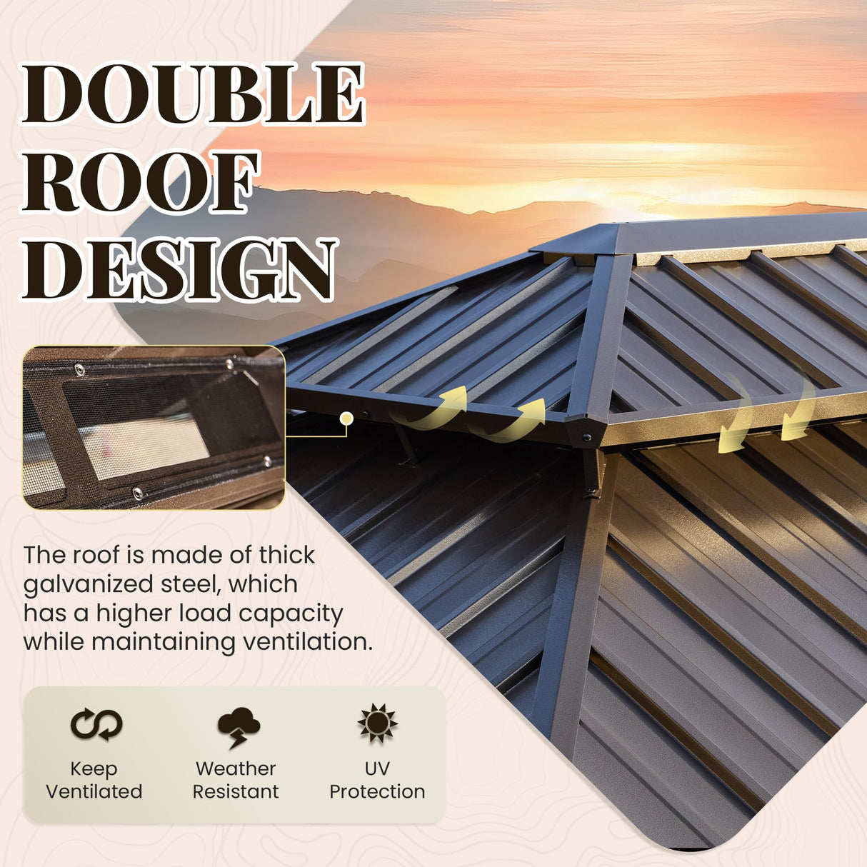 YOLENY 12' x 12' Hardtop Gazebo, Metal Gazebos with Aluminum Frame, Double Galvanized Steel Roof, Curtains and Netting Included, Pergolas for Patios, Garden, Parties, Lawns YOLENY