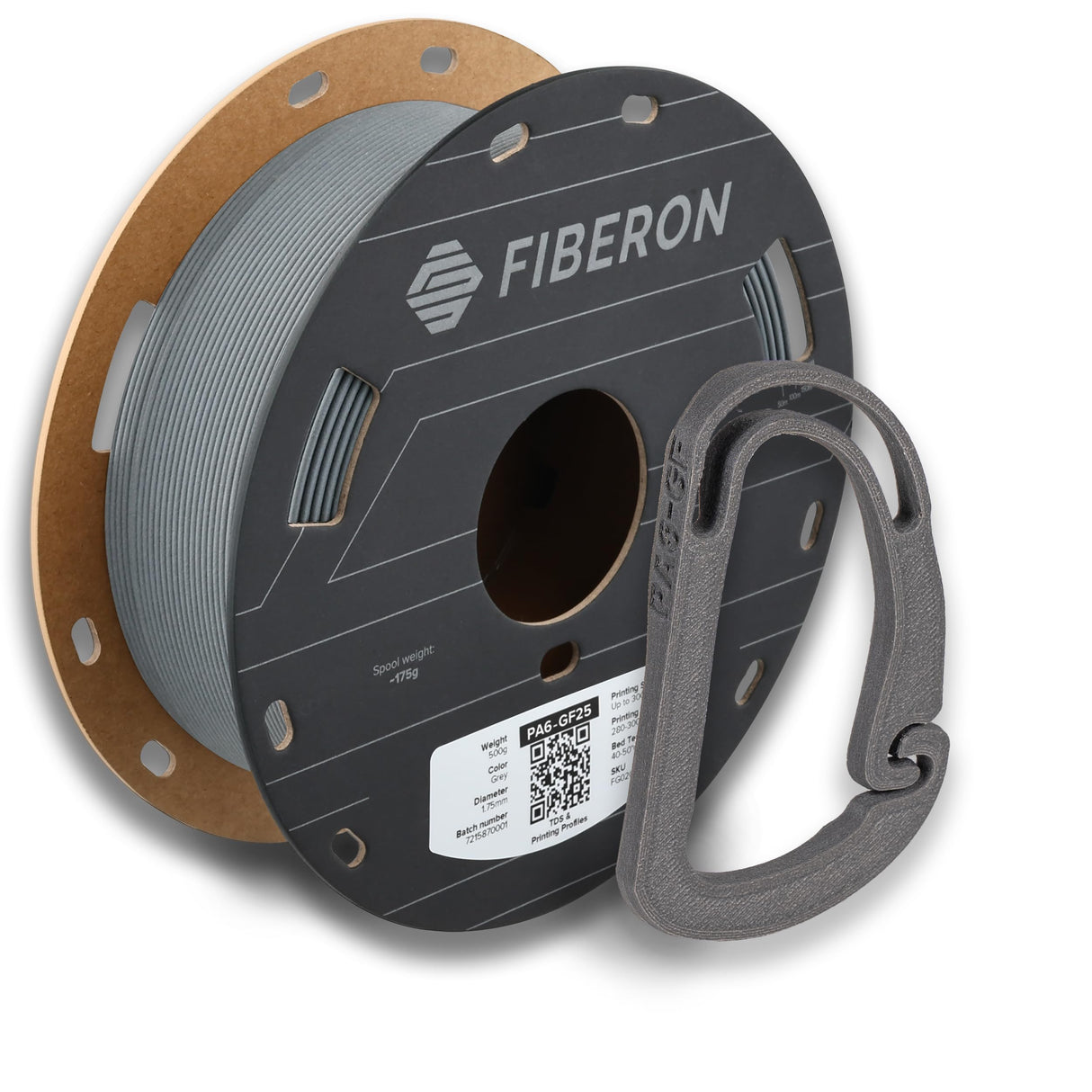 Polymaker Fiberon PA6-GF Glass Fiber Nylon Filament 1.75mm Grey 0.5kg, Fiberon PA6-GF Nylon Warp Free 1.75mm 3D Printing Filament POLYMAKER