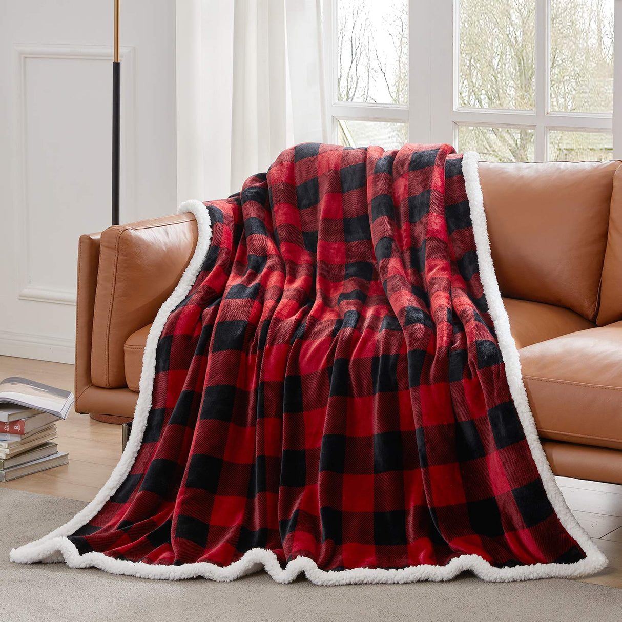 Touchat Sherpa Red and Black Buffalo Plaid Christmas Twin Blanket 60" X 70", Fuzzy Fluffy Soft Cozy Throw Blanket, Fleece Flannel Plush Microfiber Blanket for Couch Bed Sofa Touchat