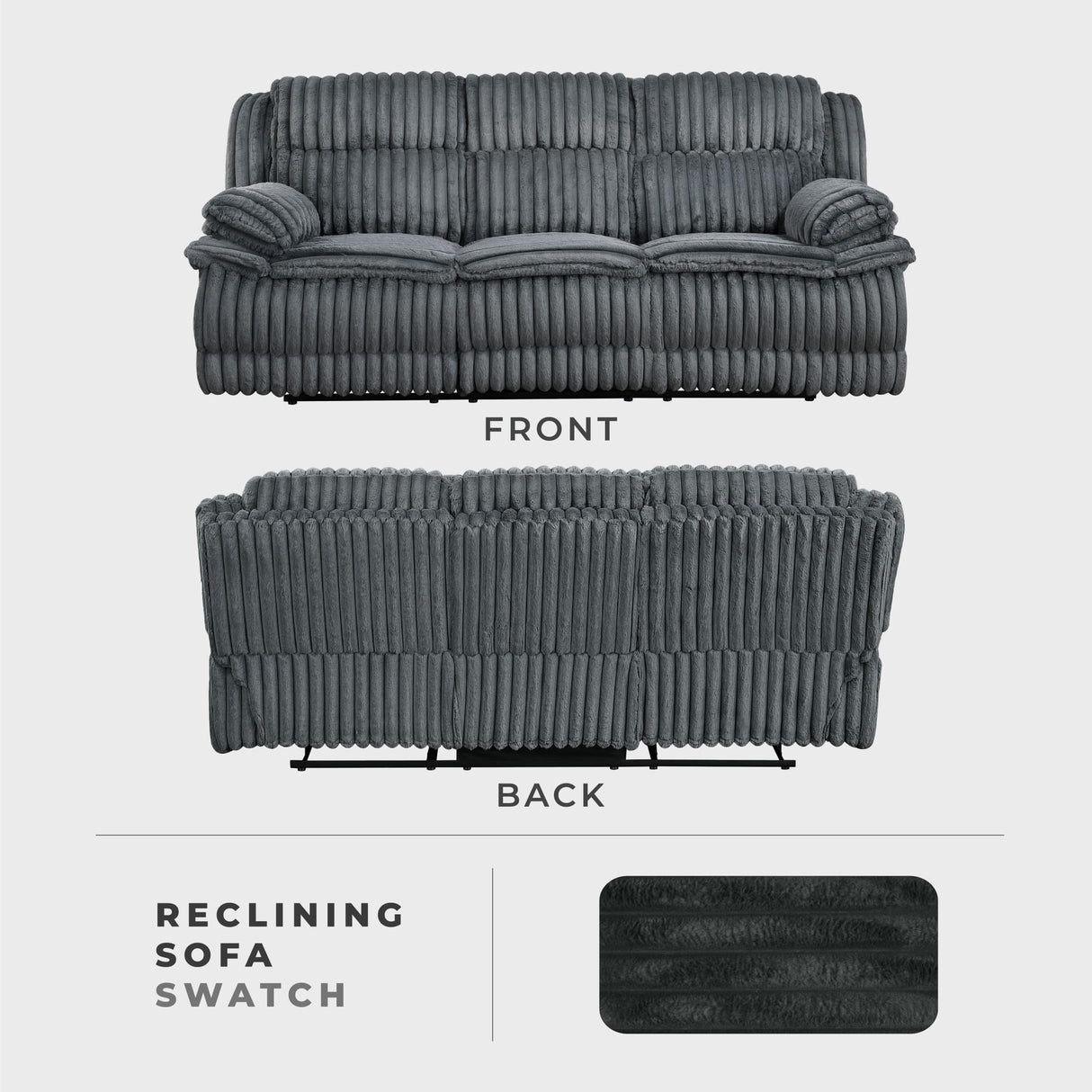 Lexicon Manual Double Reclining Sofa, Corduroy Manual Wall Hugger Recliner Couch, Pillow Top Arms, Plush Foam Cushions Over Pocket Coils, Cozy Reclining Sofa for Living Room, Dark Gray Lexicon