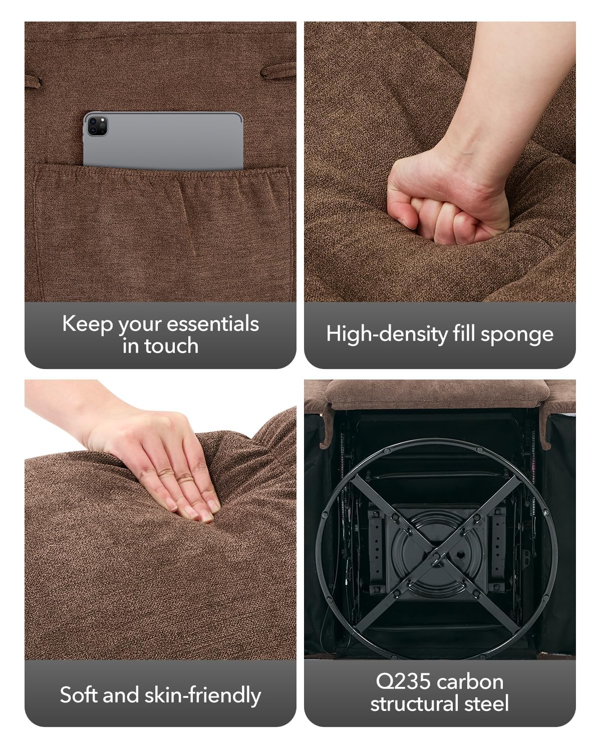 Adult Rocker Swivel Recliner Chair - Soft Fabric Overstuffed Manual Glider, Comfy Nursery Rocking Sofa Chair for Living Room OUTGOODS