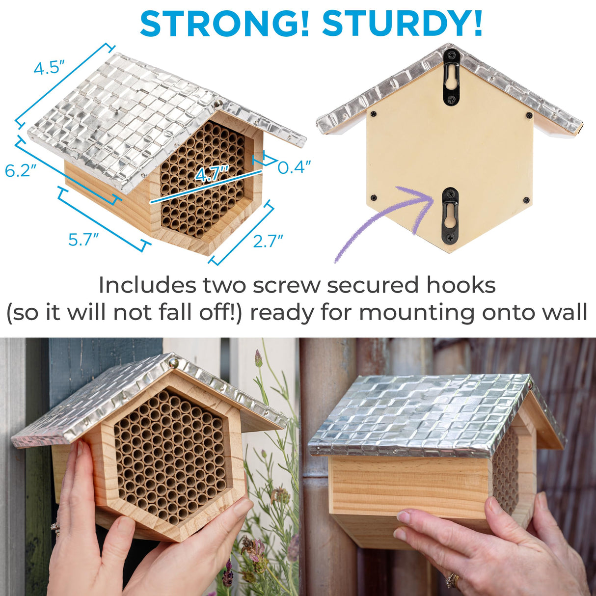 Rivajam Beekeeper Pro Mach II Mason Bee House - Strong + Waterproof Bee Hotel & Insect Habitat - Replaceable Mason Bee Tubes Filled Bee Houses for The Garden - Pollinator House Gardening Gifts Rivajam