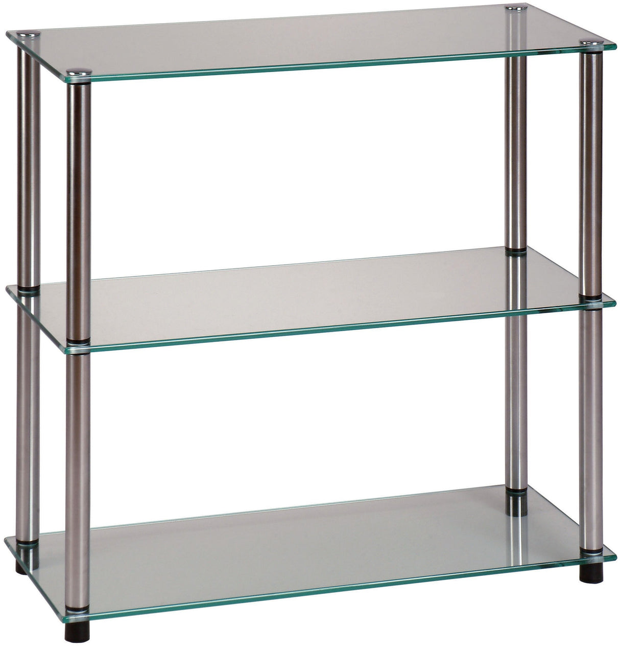 Convenience Concepts Designs2Go Classic Glass 3-Tier Bookshelf 28" - Modern Media Stainless Steel Bookcase for Living Room, Display Storage Shelves for Family Room, Bathroom, Office, Glass/Chrome Convenience Concepts