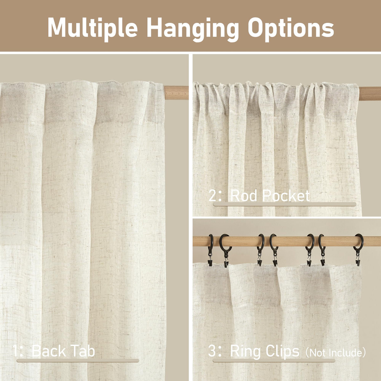 LAMIT Natural Ivory Semi Sheer Linen Curtains 84 inch Long, Cream White Light Filtering Living Room Panels Back Tab and Rod Pocket Neutral Drapes for Bedroom/Farmhouse, 2 Panels, 52 x 84 Inch LAMIT